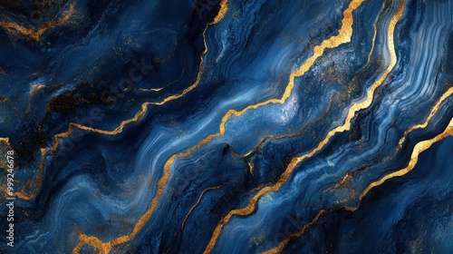 Sapphire blue marble stone with shimmering gold veins, vivid geode texture creating a luxurious, abstract background