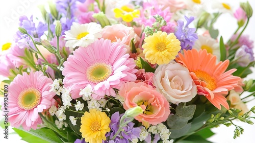 A beautiful bouquet of fresh pastel colored flowers as a holiday gift. 