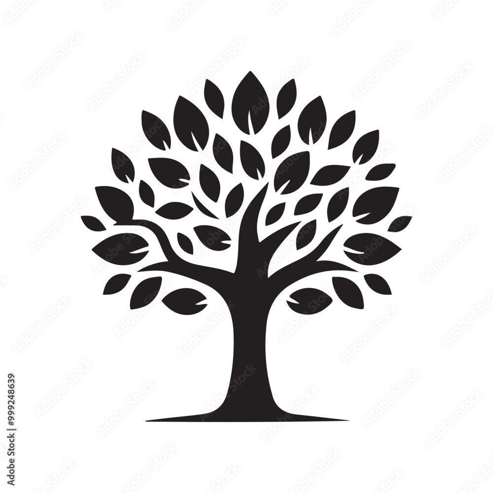Elegant Black Tree Silhouette Icon Vector Isolated on White Background | Minimalistic Tree Symbol for Logos, Nature Illustrations, and Design Projects Elegant Black Tree Silhouette Icon Vector Isolated on White Background | Minimalistic Tree Symbol for Logos, Nature Illustrations, and Design Projects