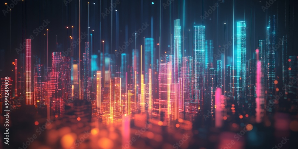 a smart city concept, interconnected buildings and infrastructure visualized with glowing data lines, representing smart city development. a smart city concept, interconnected buildings and infrastructure visualized with glowing data lines, representing smart city development.