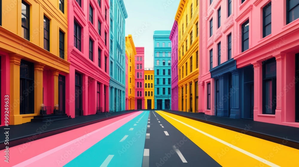 Vibrant City Streets with Colorful Buildings Vibrant City Streets with Colorful Buildings