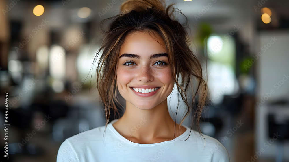 Smiling Woman with Freckles and Brown Hair Smiling Woman with Freckles and Brown Hair