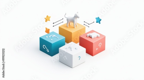 Illustration showcasing a structured project management system featuring colorful blocks and icons.