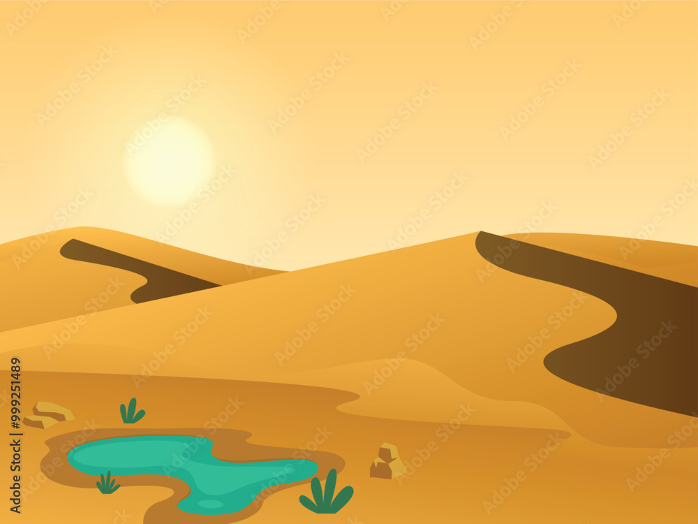 Oasis view in desert background. dry sand space with dunes Oasis view in desert background. dry sand space with dunes