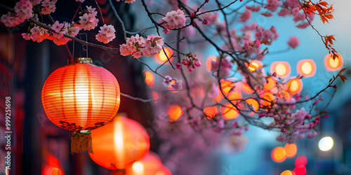  Lanterns and Cherry Blossoms during Festival