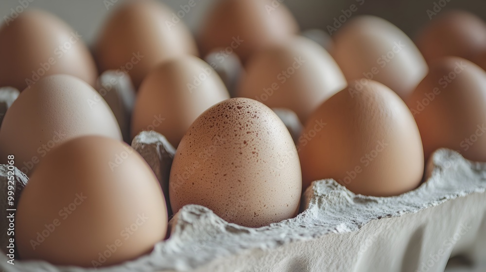 A close up photograph showcasing a carton filled with freshly gathered brown eggs neatly arranged in their individual slots A close up photograph showcasing a carton filled with freshly gathered brown eggs neatly arranged in their individual slots