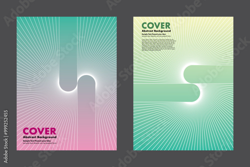 Vector abstract gradient background radial line patterns, curve and converge towards a central point. Both covers emphasize modern minimalist aesthetics with clean lines and geometric shapes.