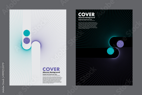 Bilde på lerret Vector abstract background radial line patterns, curve and converge towards a central point with two circles