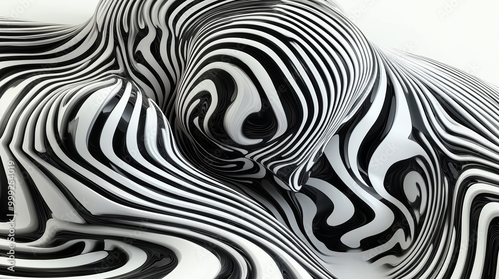Softly curving black lines creating an abstract shell-like pattern, white background Softly curving black lines creating an abstract shell-like pattern, white background