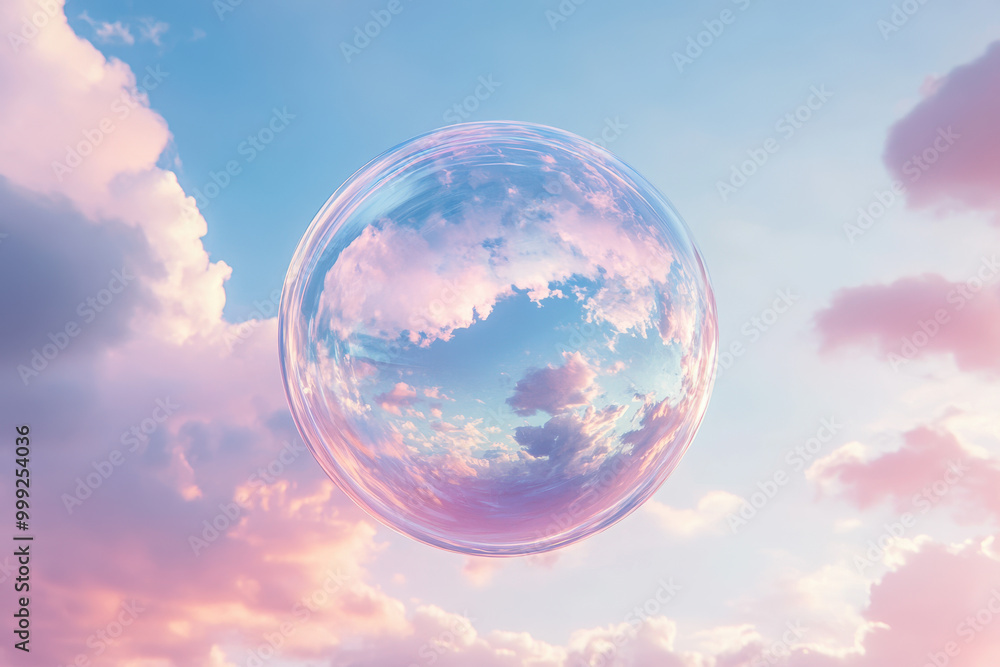 Surreal bubble reflecting a vibrant, cloudy sky at sunset. Surreal bubble reflecting a vibrant, cloudy sky at sunset.