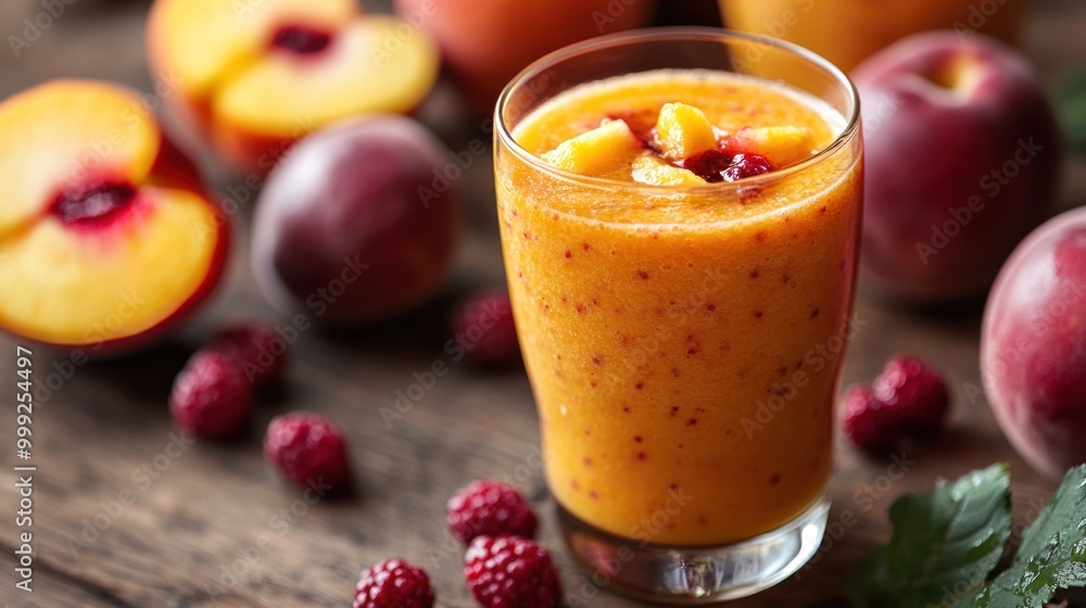 Fruit farm smoothie made with fresh fruits directly from the orchard, blending together ripe apples, peaches, and berries for a farm-to-glass experience. Fruit farm smoothie made with fresh fruits directly from the orchard, blending together ripe apples, peaches, and berries for a farm-to-glass experience.