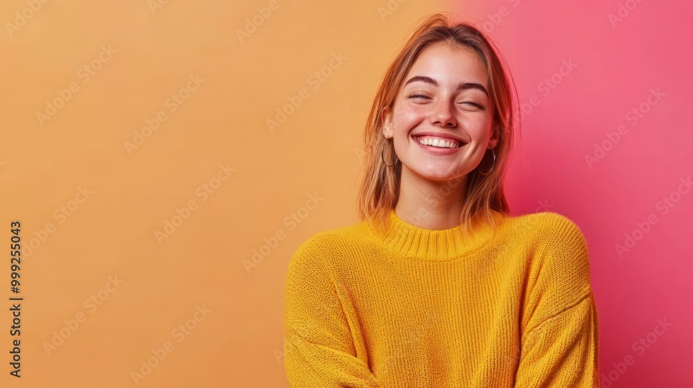 Cheerful and Confident Young Woman Smiling with Joyous Expression Cheerful and Confident Young Woman Smiling with Joyous Expression