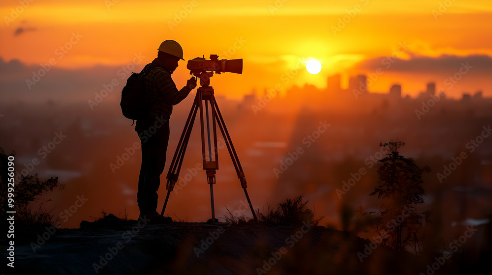 Photographer Captures Sunset Cityscape with Tripod Photographer Captures Sunset Cityscape with Tripod