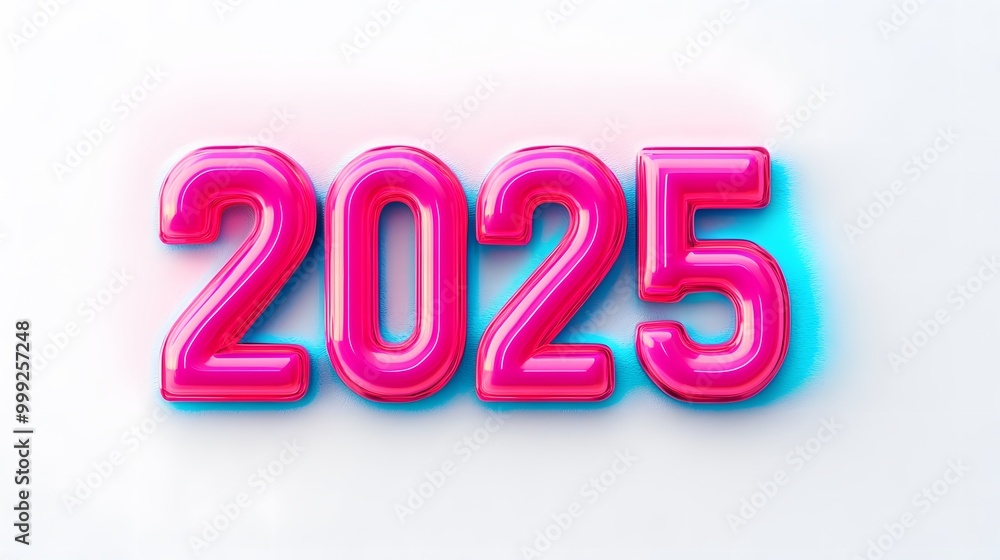 A vibrant, stylized representation of the year 2025 in pink and blue, set against a clean, white background, suggesting a futuristic theme. A vibrant, stylized representation of the year 2025 in pink and blue, set against a clean, white background, suggesting a futuristic theme.