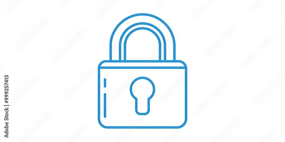 A minimalist blue line icon of a lock symbolizing security, privacy, and protection, isolated on a white background with clean lines and simple design. A minimalist blue line icon of a lock symbolizing security, privacy, and protection, isolated on a white background with clean lines and simple design.