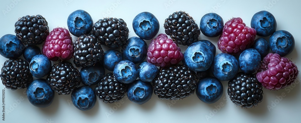 fresh blackberries and blueberries artistically arranged on a pristine white background highlighting their rich colors and textures in a visually appealing way fresh blackberries and blueberries artistically arranged on a pristine white background highlighting their rich colors and textures in a visually appealing way