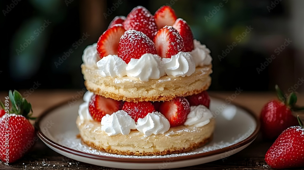 Strawberry Shortcake Delight: Sweet Layers of Whipped Cream and Biscuits Strawberry Shortcake Delight: Sweet Layers of Whipped Cream and Biscuits