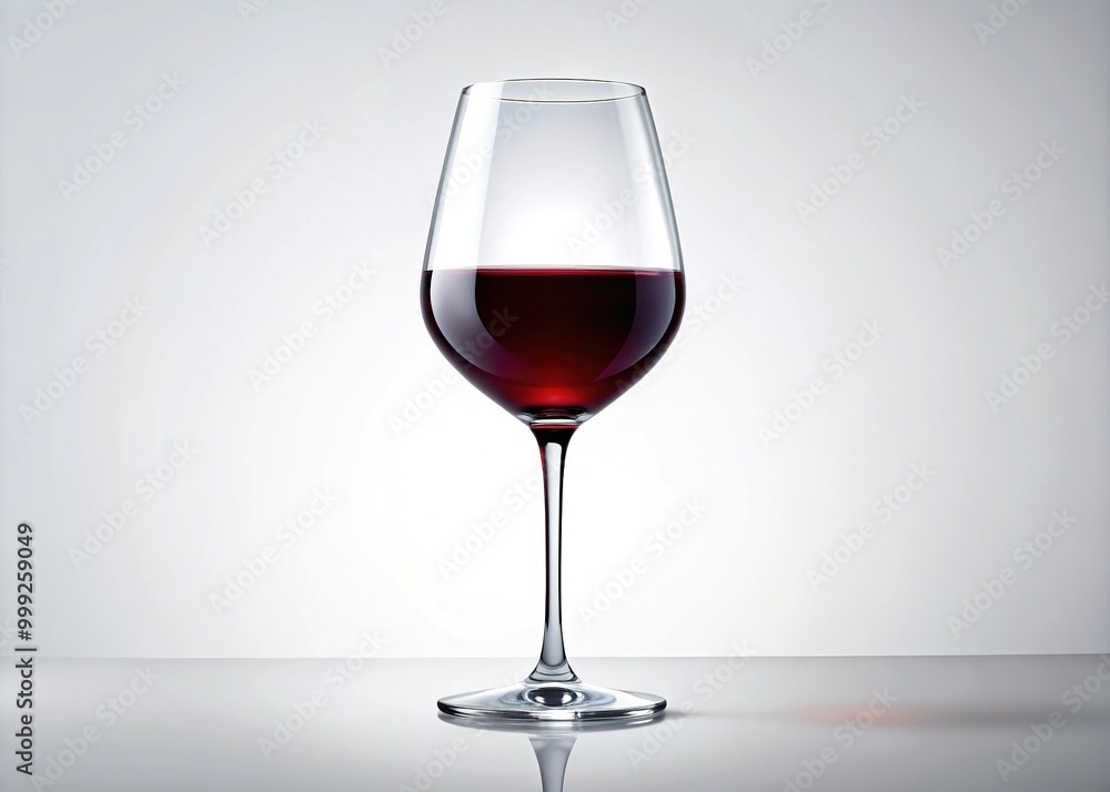 A single, elegant wine glass stands upright on a crisp white background, filled with a rich, full-bodied red wine, awaiting its next savored sip. A single, elegant wine glass stands upright on a crisp white background, filled with a rich, full-bodied red wine, awaiting its next savored sip.