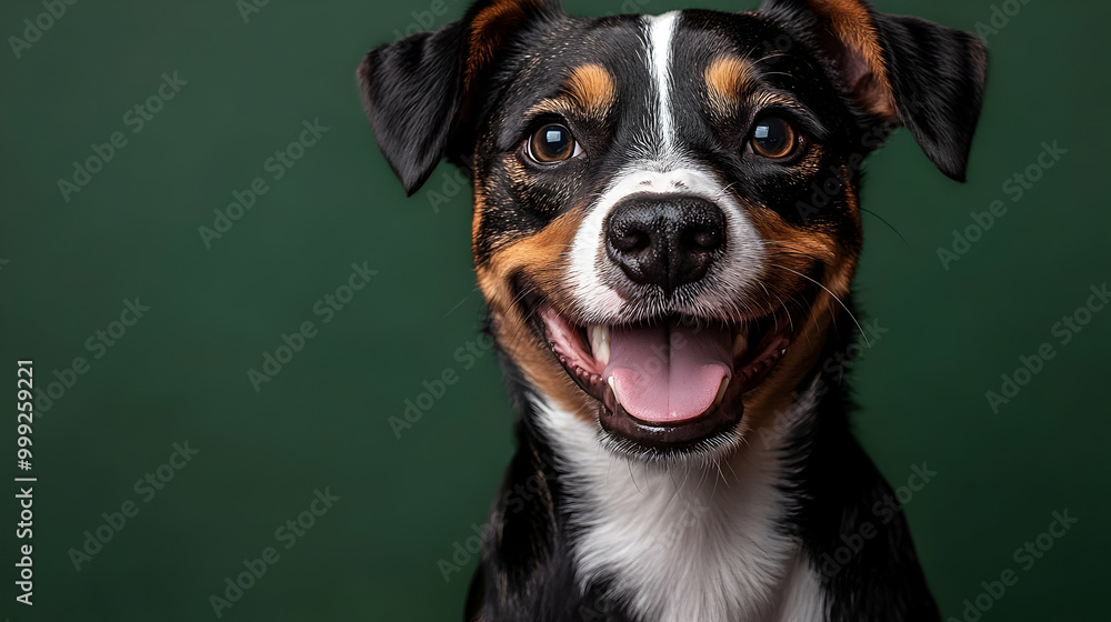 Smiling Dog Portrait with Green Background Smiling Dog Portrait with Green Background
