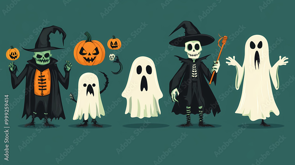 Halloween characters horror vector set design. Halloween character like grim reaper, ghost, pumpkin and Frankenstein. Halloween characters horror vector set design. Halloween character like grim reaper, ghost, pumpkin and Frankenstein.