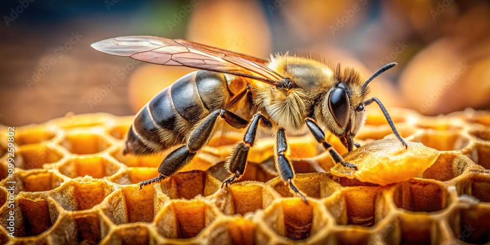 A solitary worker bee is overworked and underpaid, struggling to carry an unusually large honeycomb, symbolizing unjust labor practices and social inequality. A solitary worker bee is overworked and underpaid, struggling to carry an unusually large honeycomb, symbolizing unjust labor practices and social inequality.