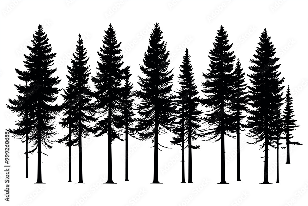 Fototapeta premium Pine Tree and forest silhouettes - Vector illustration collection of trees and wilderness nature objects - various christmas pine tree silhouette