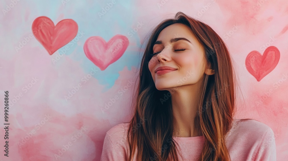 Radiant Woman in Love Expressing Blissful Joy and Positive Emotion Radiant Woman in Love Expressing Blissful Joy and Positive Emotion