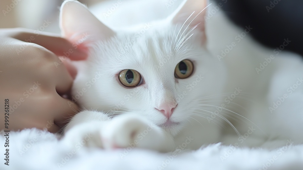 white cat feeling good when playing with human, select focus cat eye white cat feeling good when playing with human, select focus cat eye