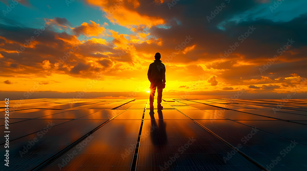 Solar Panels at Sunset, A Vision of Clean Energy Solar Panels at Sunset, A Vision of Clean Energy
