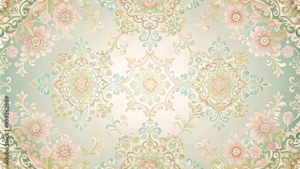 Obraz premium A delicate and intricate floral pattern with intricate swirls and delicate floral motifs, evoking a sense of elegance and vintage charm.
