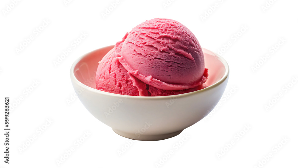 Isolated scoop of strawberry ice cream in a white bowl Isolated scoop of strawberry ice cream in a white bowl