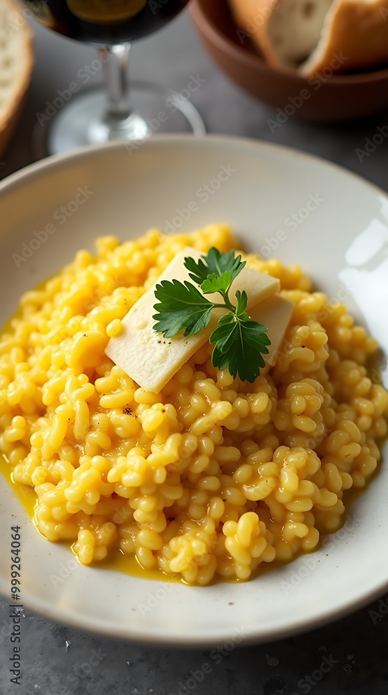 Creamy Italian Risotto alla Milanese with Saffron in a Traditional Style Creamy Italian Risotto alla Milanese with Saffron in a Traditional Style