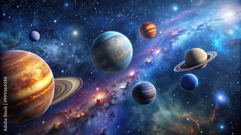 A Celestial Tapestry Planets and Stars Swirl in a Cosmic Dance of Color and Light A Celestial Tapestry Planets and Stars Swirl in a Cosmic Dance of Color and Light