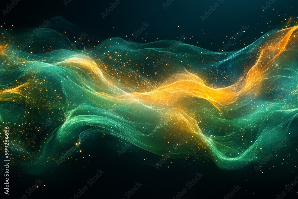 Abstract visualization of sound waves in fluorescent green and yellow against a pitch-black background, simulating dynamic movement