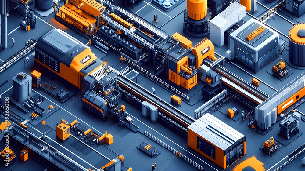 Automated Factory Production Line with Conveyor Belts and Machinery Automated Factory Production Line with Conveyor Belts and Machinery