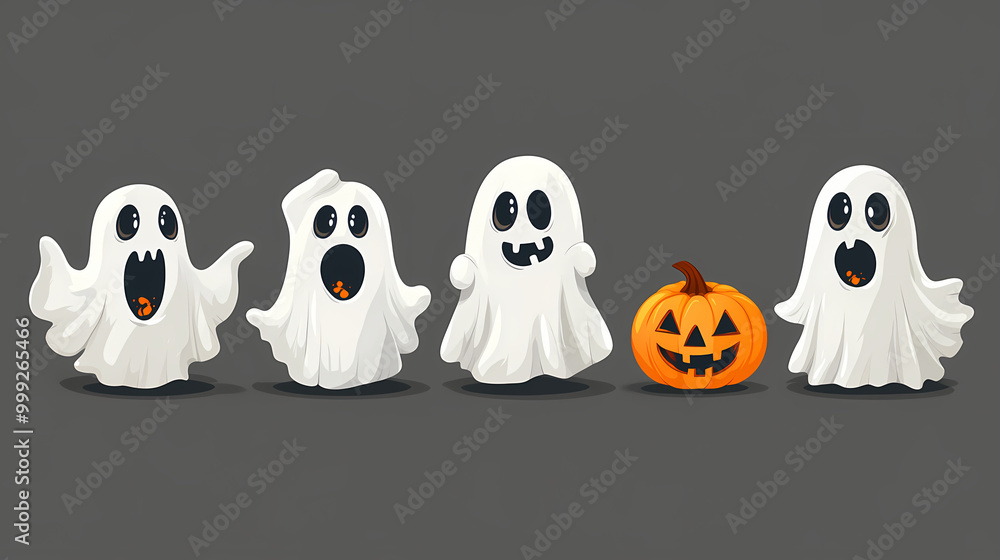 Obraz premium Halloween characters horror vector set design. Halloween character like grim reaper, ghost, pumpkin and Frankenstein.