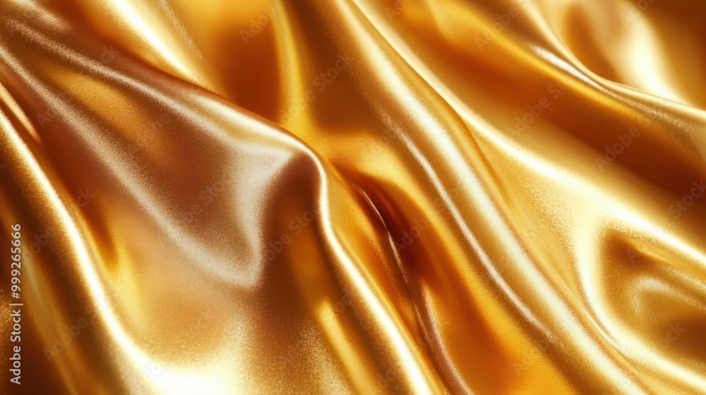A shiny gold fabric background with elegant folds and highlights A shiny gold fabric background with elegant folds and highlights