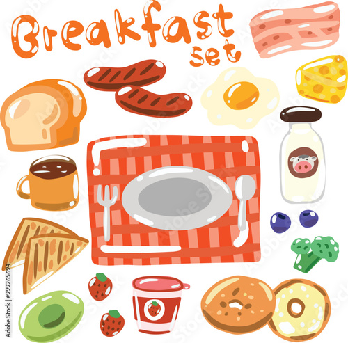 Breakfast food hand draw vector  element set