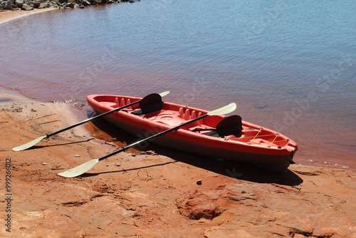 Kayak on the Shore of Lake Draper in Oklahoma photo