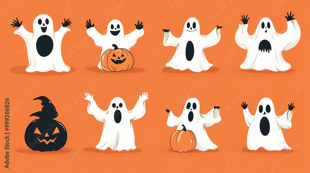 Naklejka premium Halloween characters horror vector set design. Halloween character like grim reaper, ghost, pumpkin and Frankenstein.