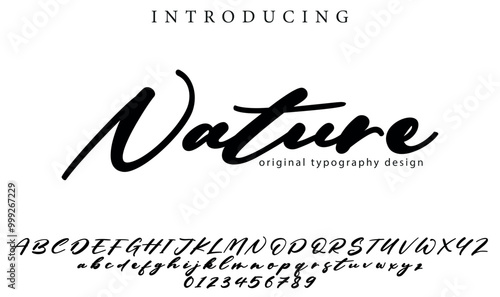 Nature Font Stylish brush painted an uppercase vector letters, alphabet, typeface