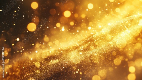 A vibrant gold dust background with particles swirling in the air