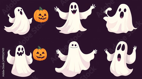 Halloween characters horror vector set design. Halloween character like grim reaper, ghost, pumpkin and Frankenstein.