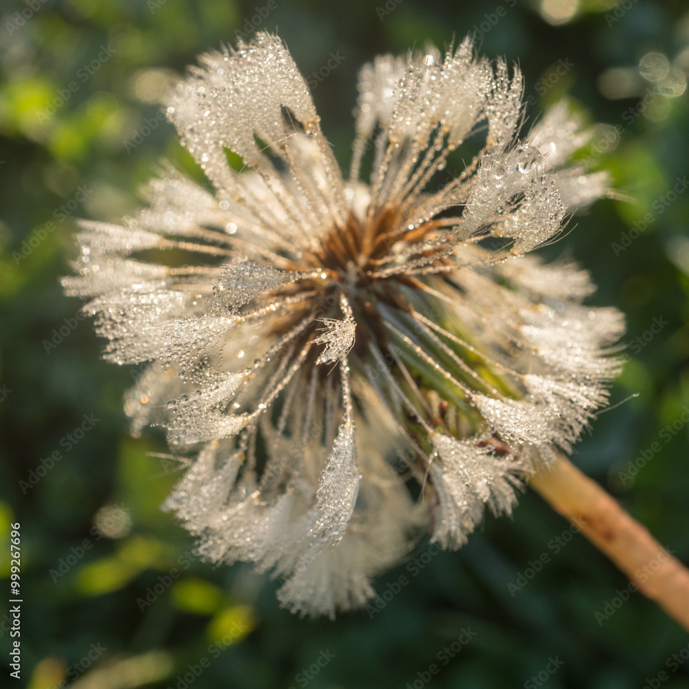 white dandelion with drops of dew white dandelion with drops of dew