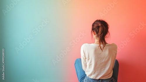 Contemplative Young Woman Sitting Alone in Minimalist Studio Setting