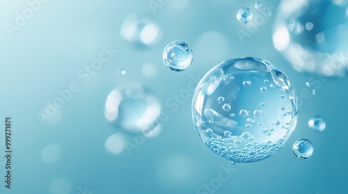 cosmetic skin cells Molecule Essence Ball Essence. blue background