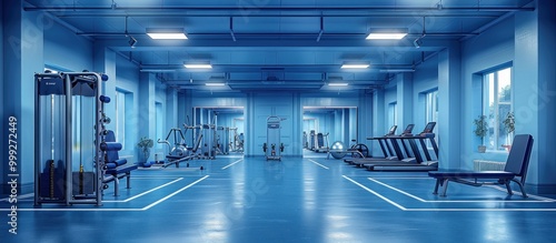 Blue and Modern Fitness Center with Exercise Equipment