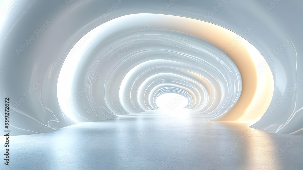 Abstract White Tunnel with Curved Walls and a Bright Light at the End Abstract White Tunnel with Curved Walls and a Bright Light at the End
