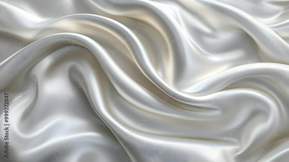 Obraz premium Elegant White Fabric Draped Smoothly, Soft and Luxurious Texture, Closeup View