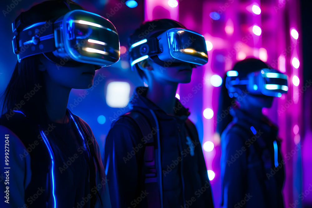 A high-tech virtual reality theme park where visitors A high-tech virtual reality theme park where visitors